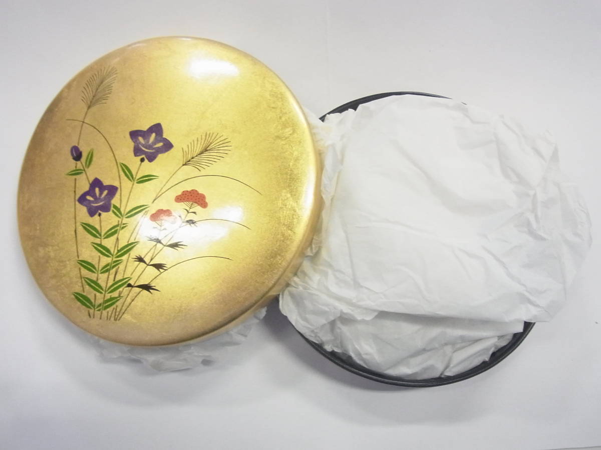 松月すずり 桔梗 金沢 洋金箔押し 丸硯 筆 墨 水入れ ミニセット 秋草 -