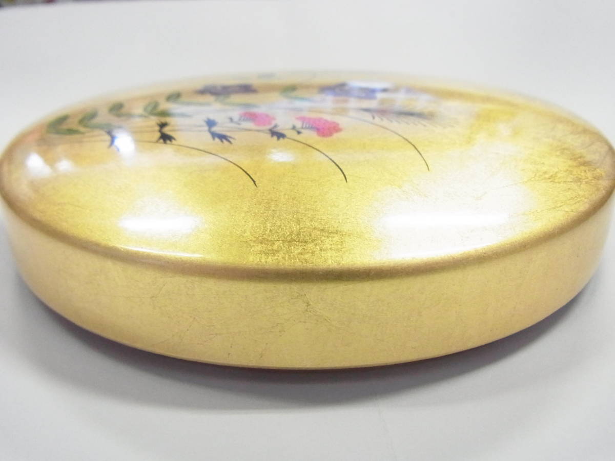 松月すずり 桔梗 金沢 洋金箔押し 丸硯 筆 墨 水入れ ミニセット 秋草 -