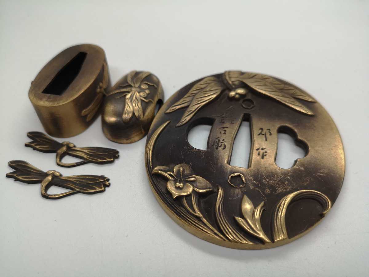 日本刀装具 勝虫の図 絵金銀 銅製 細工 鍔 刀部 刀鍔