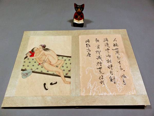 ○中国 肉筆 春宮画 画帖○春画 8図+書8面○秘儀画,錦裂唐草文装