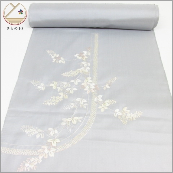 ★着物10★ 1円 絹 反物 未仕立品 付下げ 紬 総刺繍 萩 草花 花菱 [同梱可] ☆☆☆