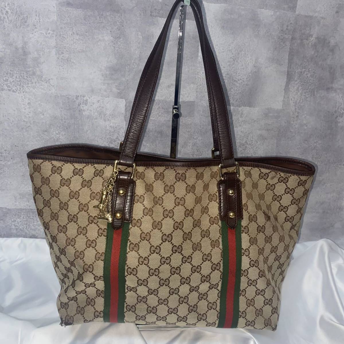 1円～★ GUCCI グッチ シェリーライン ハンドバッグ トートバッグ GG ロゴ キャンバス ブラウン 茶 レディース 人気 海外 ブランド 高級 