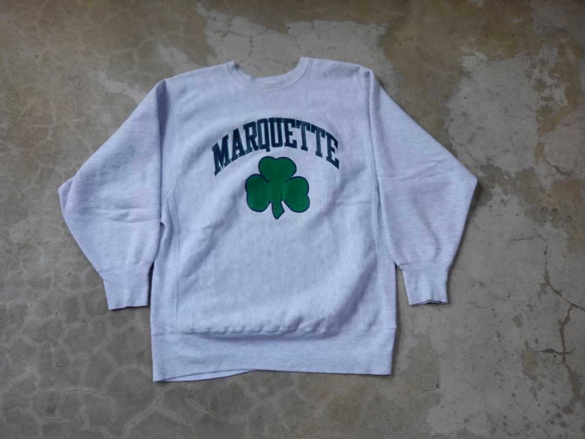 希少 XL 90s USA製 チャンピオン リバースウィーブ marquette マーケット大学 クローバー Champion ヴィンテージ REVERSE WEAVE グレー