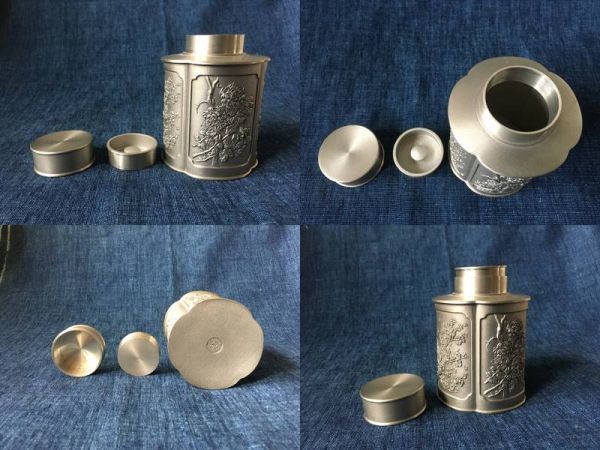 マレーシア王室御用達 ロイヤルセランゴール 錫製茶入れ 茶筒 高10.6cm