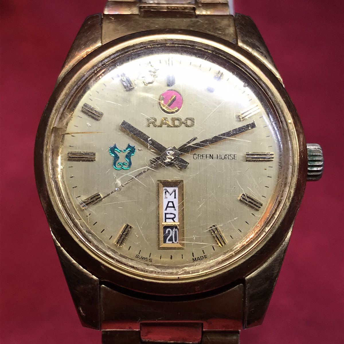○【YH-6488】簡易動作確認済み RADO ラドー GREEN HORSE グリーン 