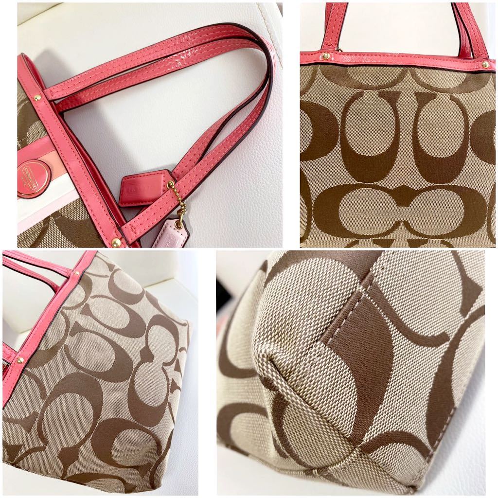 COACH *コーチ 春夏 ピンク キャンバス×レザー シグネチャー 
