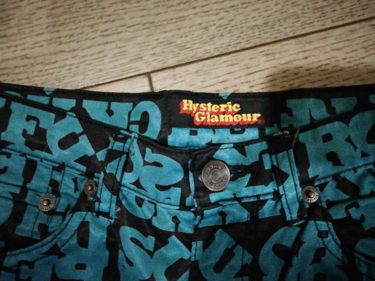 HYSTERIC GLAMOUR 激レア 英字ロゴ総柄パンツ 黒×ターコイズブルー 