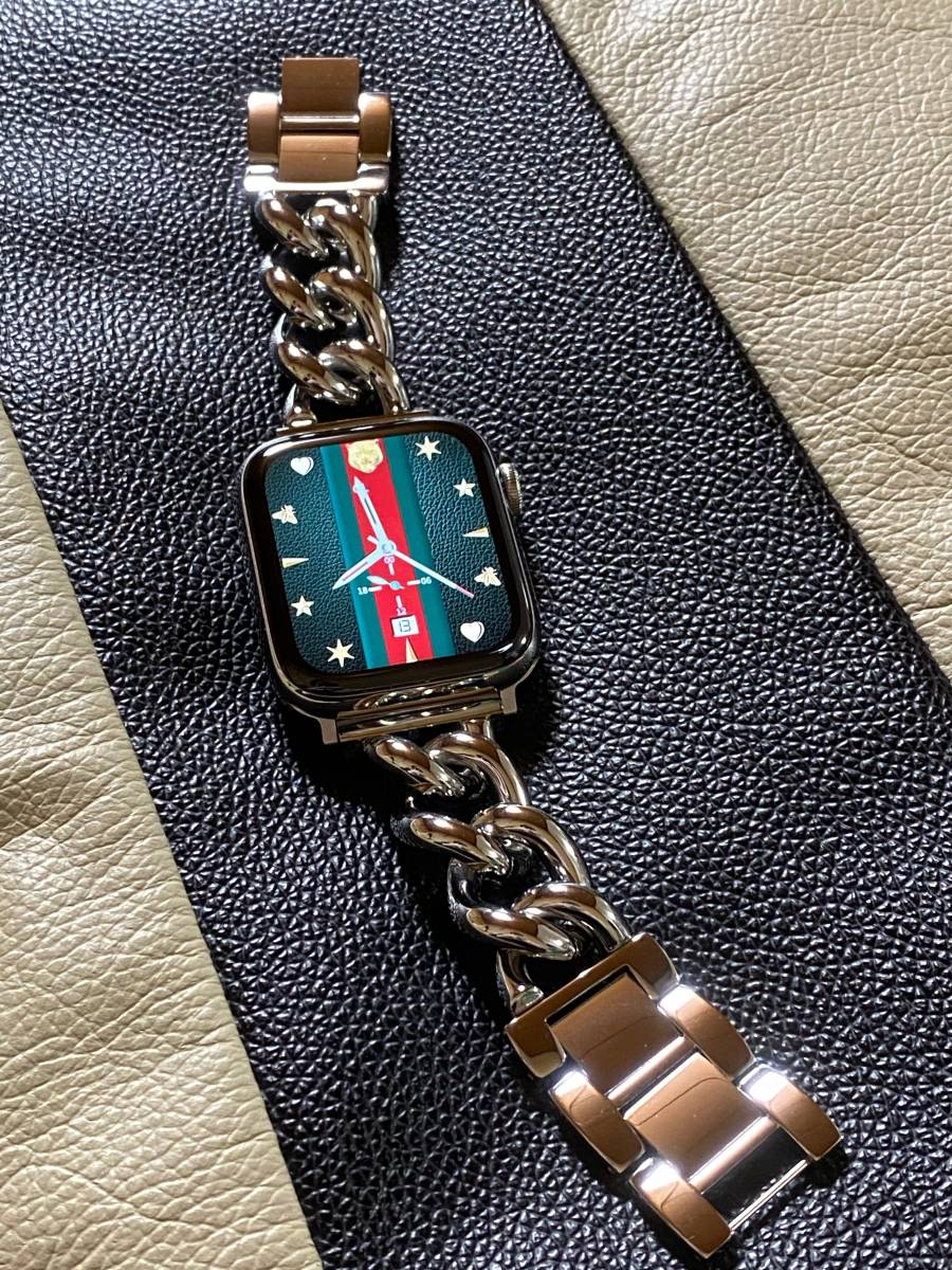 アップルウォッチ 最高級シルバーチェーンブレスレット　ベルト　サイズカラー各種_7