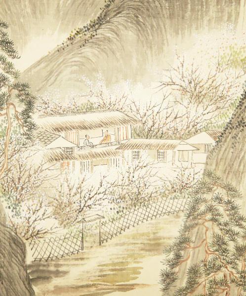 真作】【WISH】岡田半江「武陵桃源之図」日本画 靄山鑑定箱 掛軸
