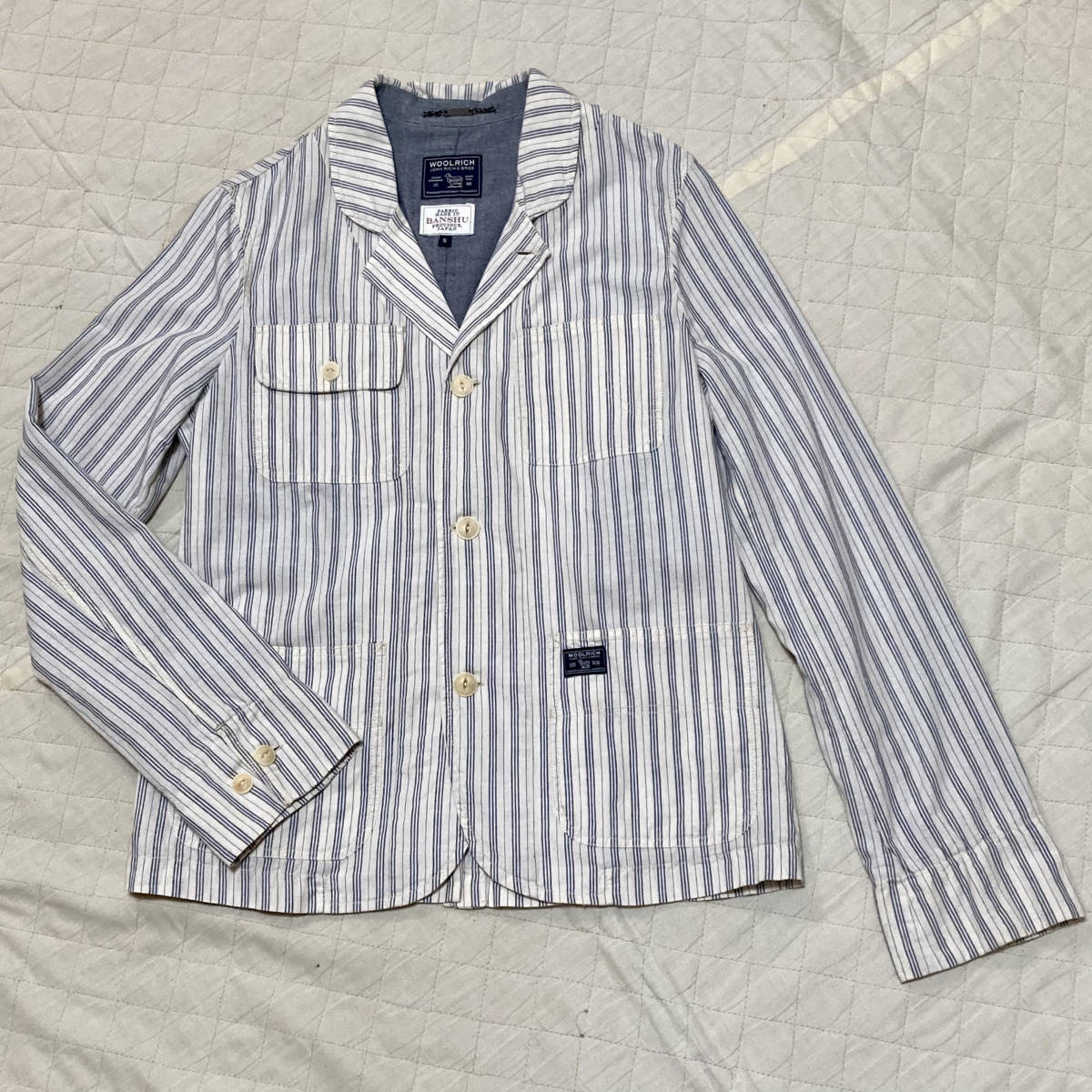 美品☆ウールリッチWOOLRICH♂BANSHUコットンジャケット☆ストライプ 