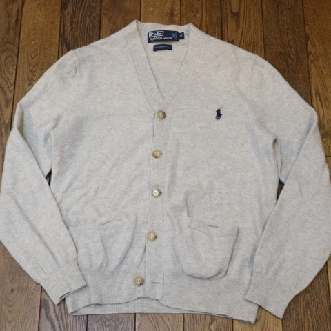 【美品】ポロラルフローレンメリノウールカーディガン ダークグレーMホワイトポニー Polo Ralph Lauren メリノウール カーディガン M ホワイト ニット