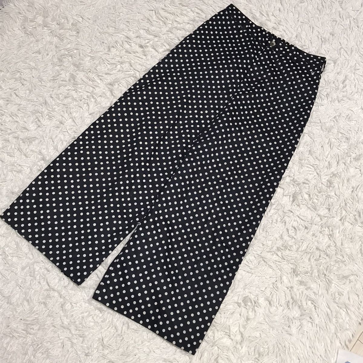 極美品 45rpm/45R 薄手&柔らか綿生地 水玉/ポルカドット ワイドパンツ  