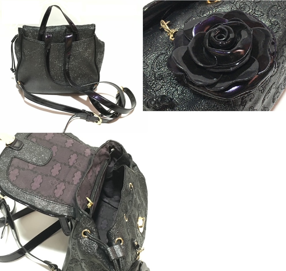ANNA SUI】アナスイ リュック バッグ ブラック（管理番号2093）薔薇柄