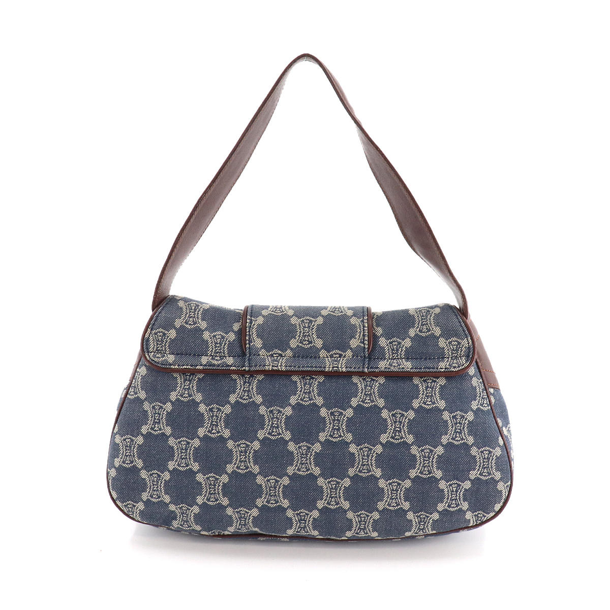 1円■ セリーヌ CELINE パリ マカダム柄 ショルダー バッグ デニム レザー ブルー ブラウン 153332 90128274 CELINE セリーヌ マカダム柄 ブラウン PVC×レザー ダーク