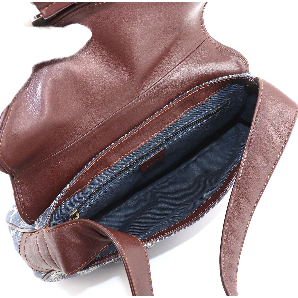 1円■ セリーヌ CELINE パリ マカダム柄 ショルダー バッグ デニム レザー ブルー ブラウン 153332 90128274 CELINE セリーヌ マカダム柄 ブラウン PVC×レザー ダーク
