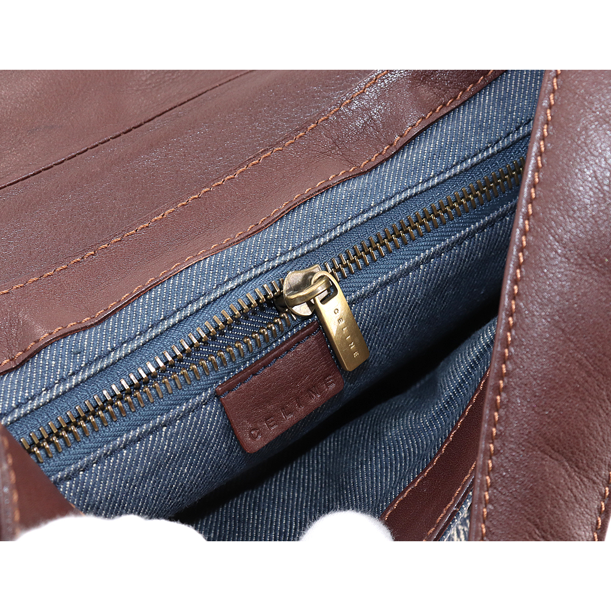 1円■ セリーヌ CELINE パリ マカダム柄 ショルダー バッグ デニム レザー ブルー ブラウン 153332 90128274 CELINE セリーヌ マカダム柄 ブラウン PVC×レザー ダーク