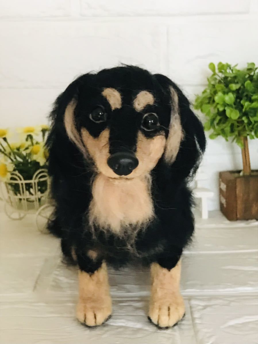 羊毛フェルト ミニチュアダックス ブラックタン 犬 ハンドメイド 羊毛