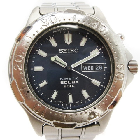 セイコー SEIKO KINETIC キニティック SCUBA 200M 自動巻き 腕時計 デイト 5M63-0B30 文字盤ネイビー シルバー ジャンク ■SM メンズ
