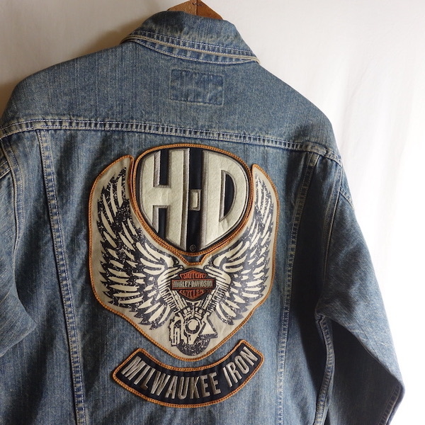 【良好 HDC HARLEY-DAVIDSON ハーレーダビッドソン デニムジャケット XL】30297 ロゴ ワッペン 刺繍