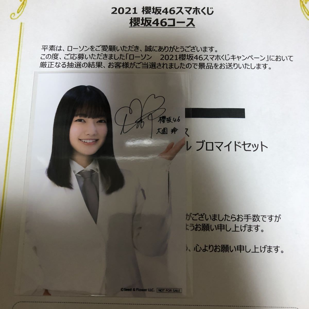 櫻坂46 ローソン 大園玲 大園鈴 ローソンキャンペーン A賞 直筆サイン