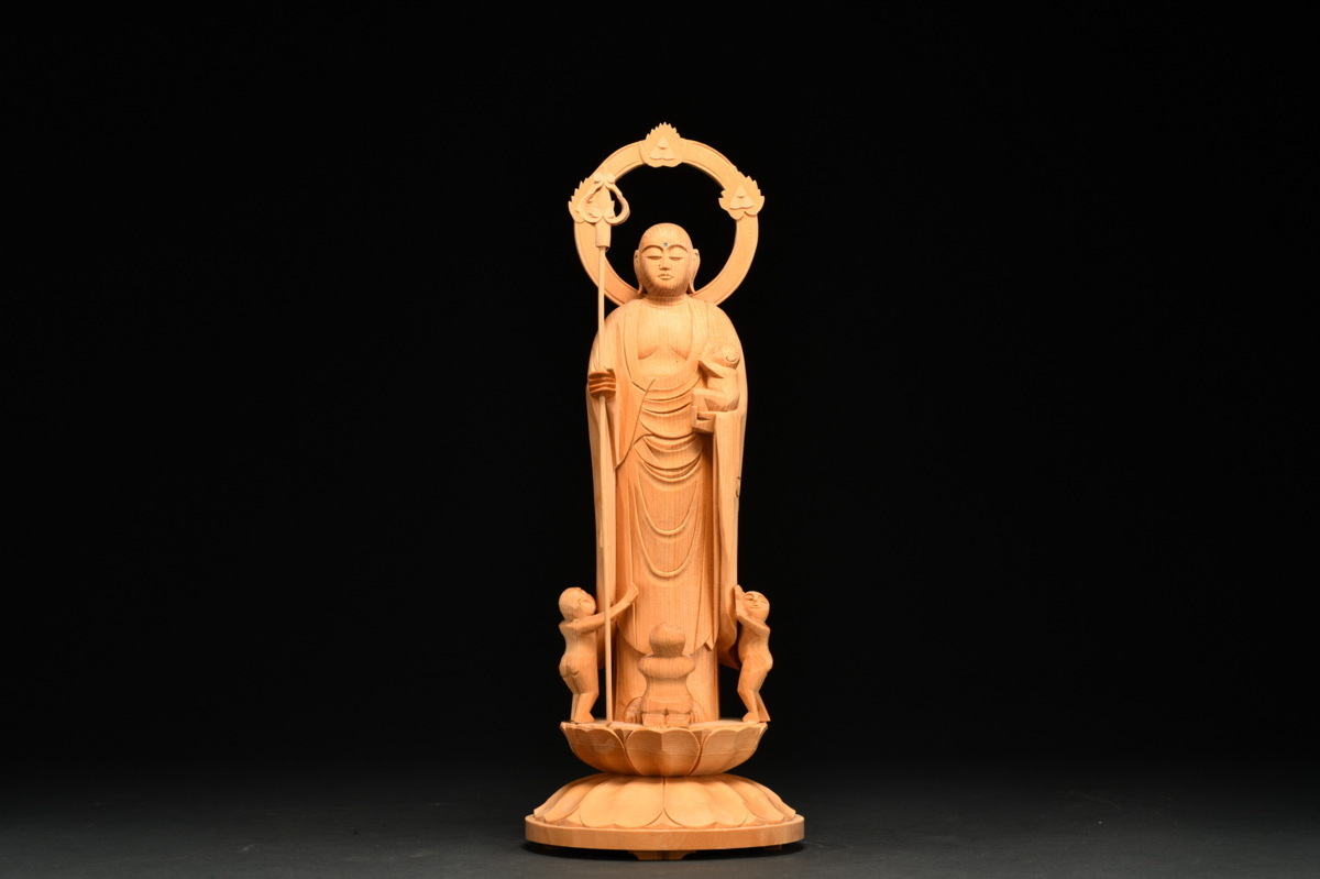 ◇鶴鳴堂◇昭和～平成時代 白檀木彫り 地蔵王菩薩立像 極細工 本物保証