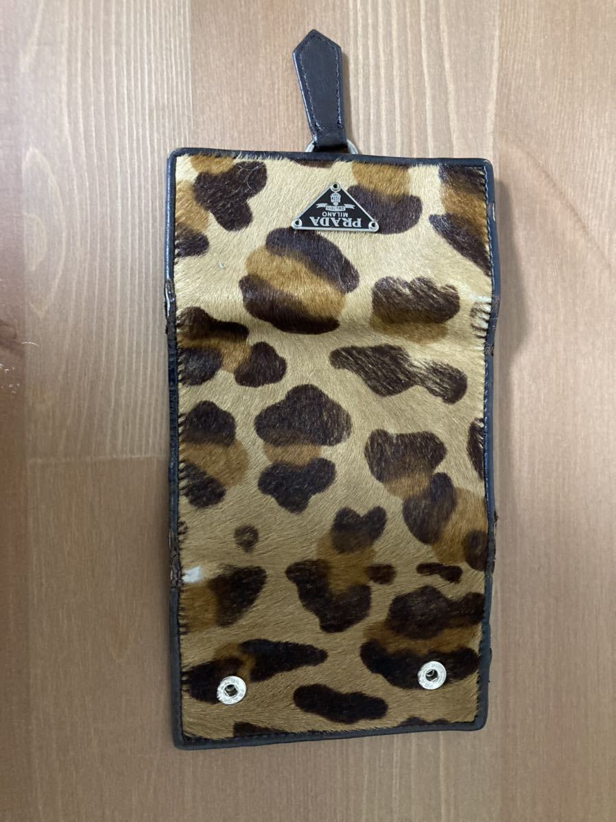 PRADA 6連キーケース アニマル柄 レオパード柄 ハラコ素材 ヒョウ柄