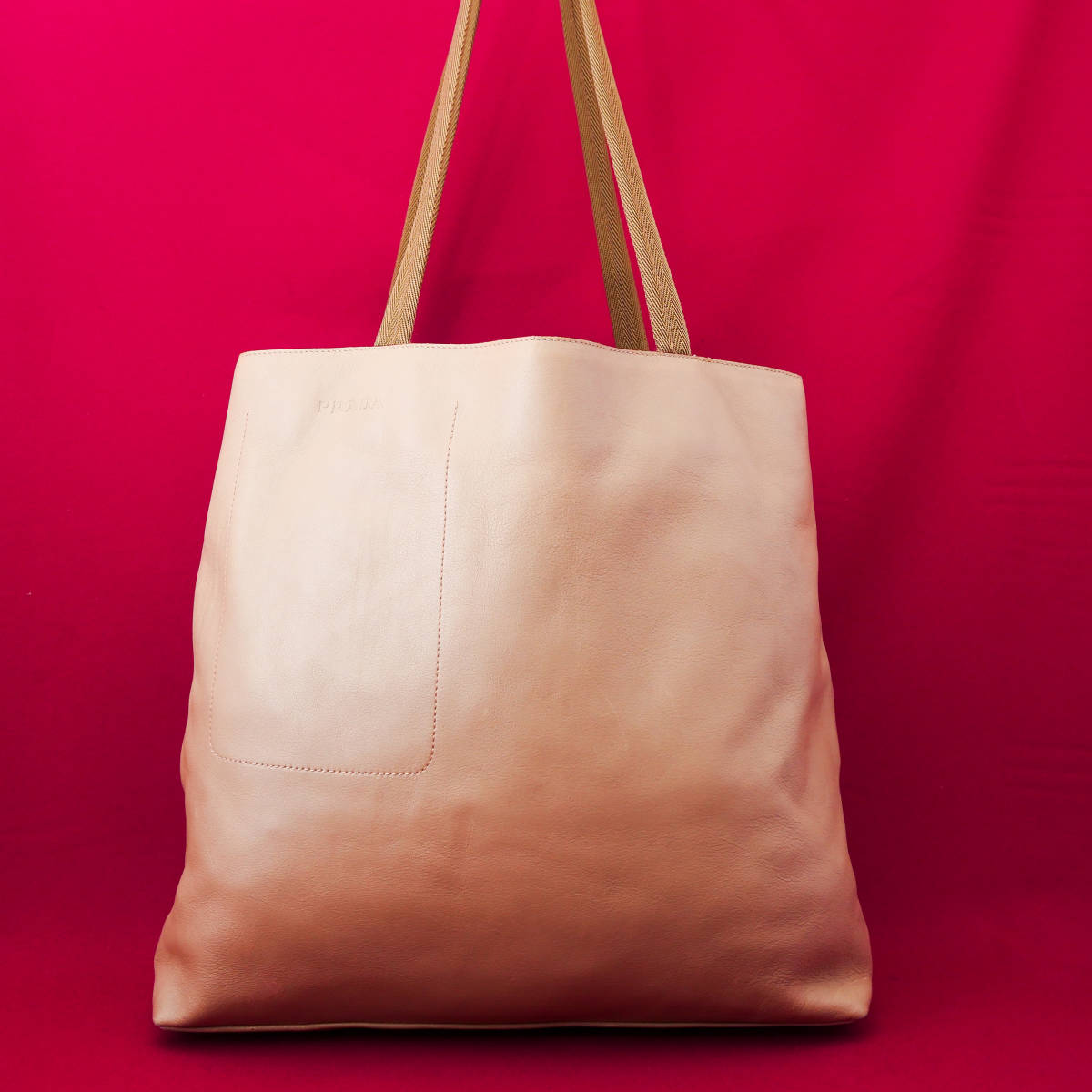 良品 PRADA プラダ レザー オフベージュ トートバッグ レザー 生地 鞄 