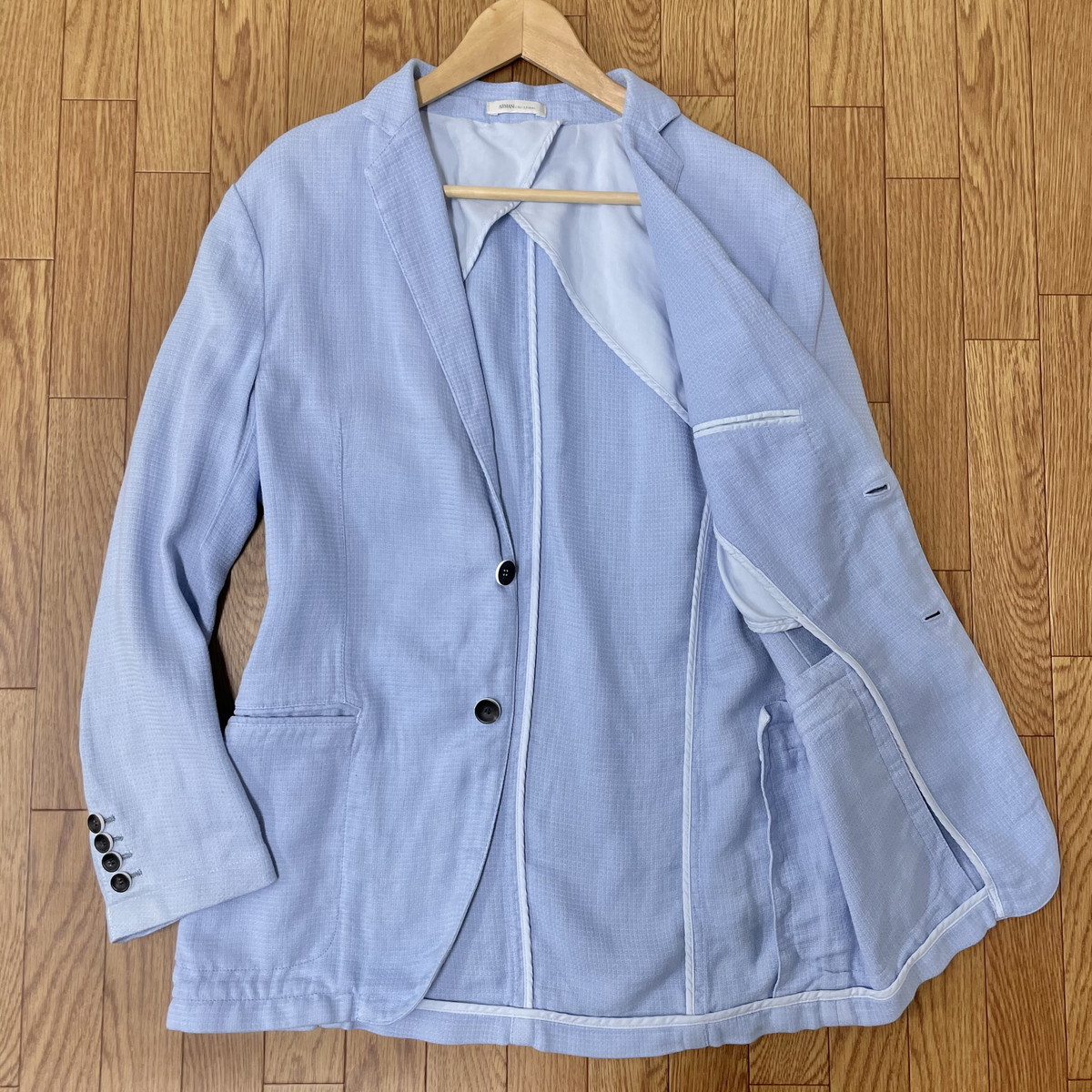 【ARMANI COLLEZIONI】爽快感漂う上質コーデ◎ジャージー素材 テーラードジャケット ライトブルー/薄青 48 M 春夏 アルマーニ