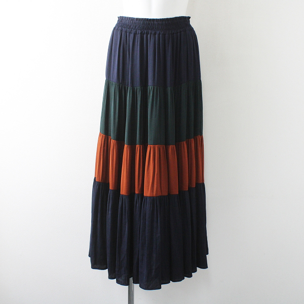 2018AW Lois CRAYON ロイスクレヨン カラーティアードスカート M/ネイビー ボトムス【2400012380004】