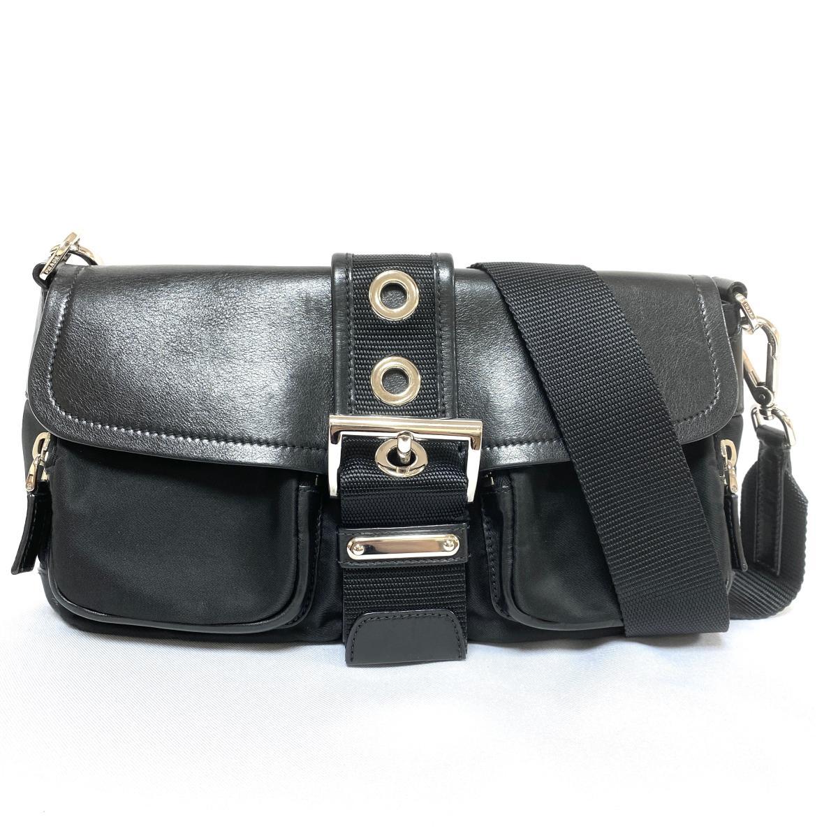 PRADA プラダ ワンショルダーバッグ ナイロン レザー 三角ロゴプレート 