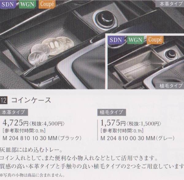 ベンツ純正 W204 Cクラス 後期 コインケース植毛タイプ
