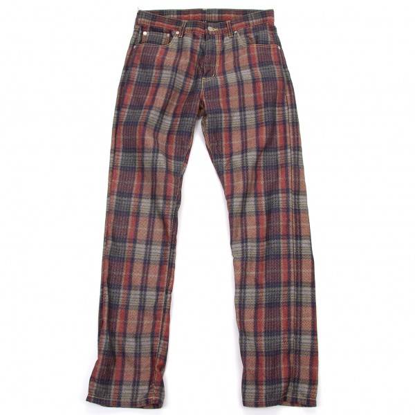 コムデギャルソンオム チェックグラフィックスリムパンツ 赤系