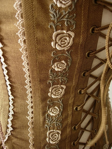♪OZZ ONESTE 薔薇刺繍デニムコルセット ビスチェ 茶系 編み上げ