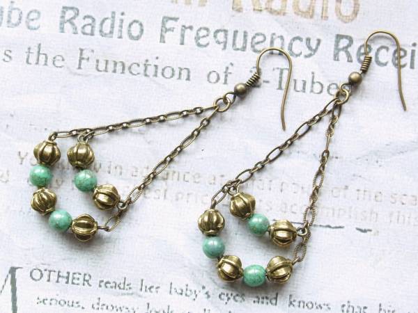 *チェコターコイズのアンティークデザインピアス*_1