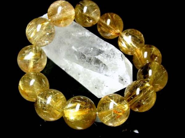 即決！！黄金極太針タイチンルチル16mm数珠ブレス ゴールドルチル