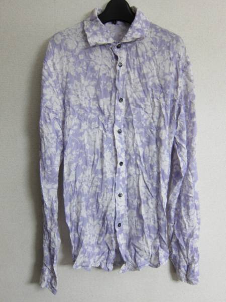 SHELLAC シャツ 麻調 フラワープリント シワ加工 48 シェラック