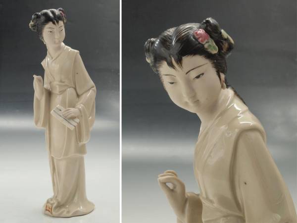 古美術品 中国 アンティーク 美人彫刻 陶磁器　人形 中国美術 陶器人形 民族人物 細密彫刻 在銘 置物 人形 美人 石湾焼 置物