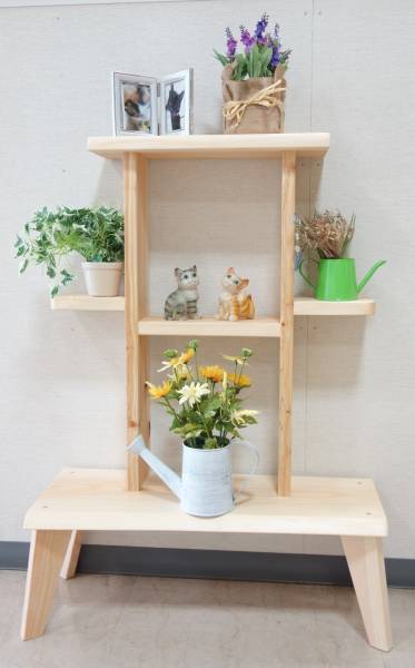 【フラワースタンド・飾り棚】ヒノキ無垢材 手作り 屋内用 15
