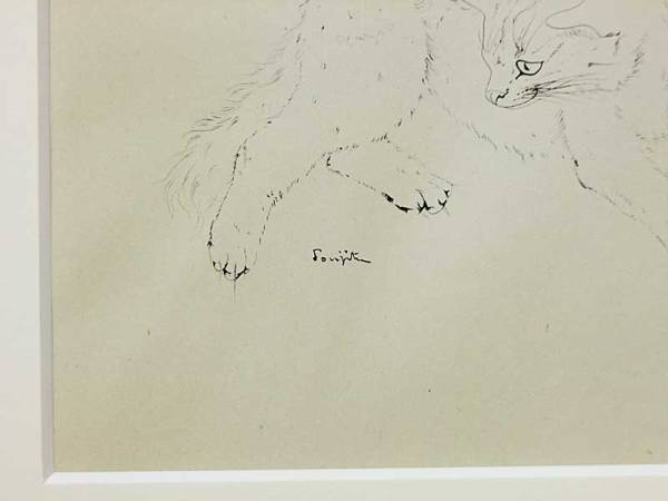 【模写】 藤田嗣治 夜と猫 猫 Night and the Cat 挿画本 額装 挿絵本 1950年代 アメリカ アルフォンソ藤田 Alfonso Fujita