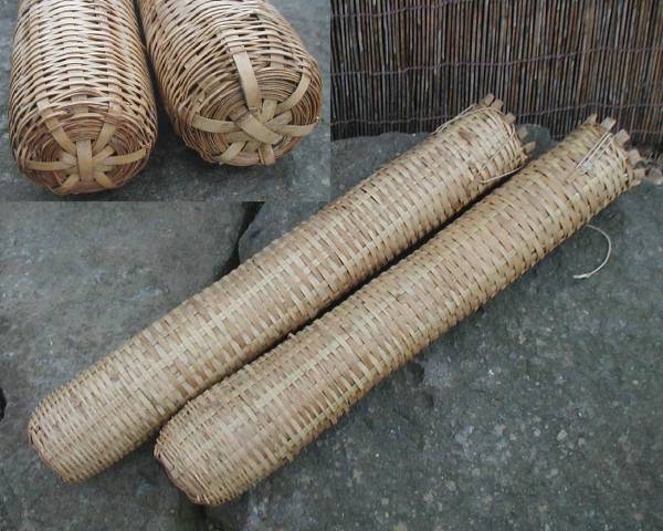 魚籠びく2つ ◇和風レトロ竹編みカゴ釣り道具うなぎ仕掛け漁魚篭(木工 