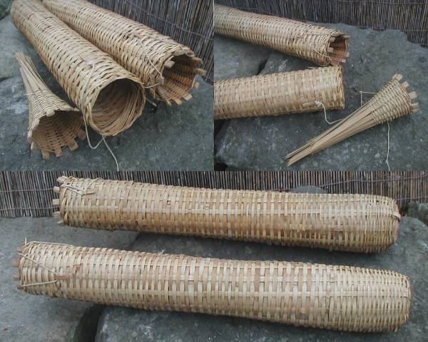 魚籠びく2つ ◇和風レトロ竹編みカゴ釣り道具うなぎ仕掛け漁魚篭(木工 