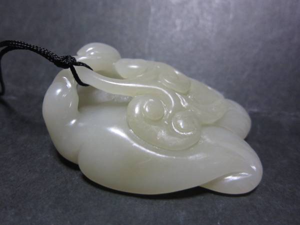 AA88☆極上美品 雙鶴如意の手彫 玉彫☆透彫青