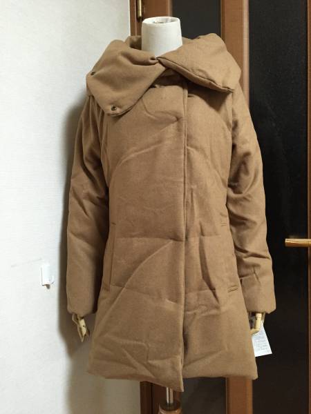 新品J＆L★アレンジ衿ウール混ダウンコートMキャメル