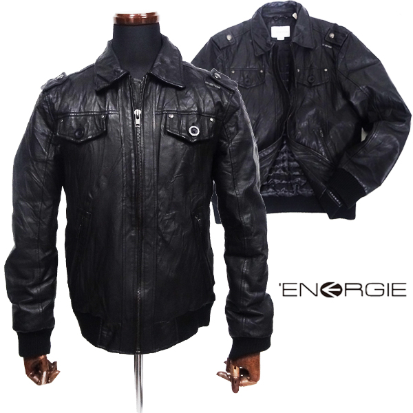 10万本豚革ENERGIEエナジーSIXTY中綿ミリタリーレザージャケット