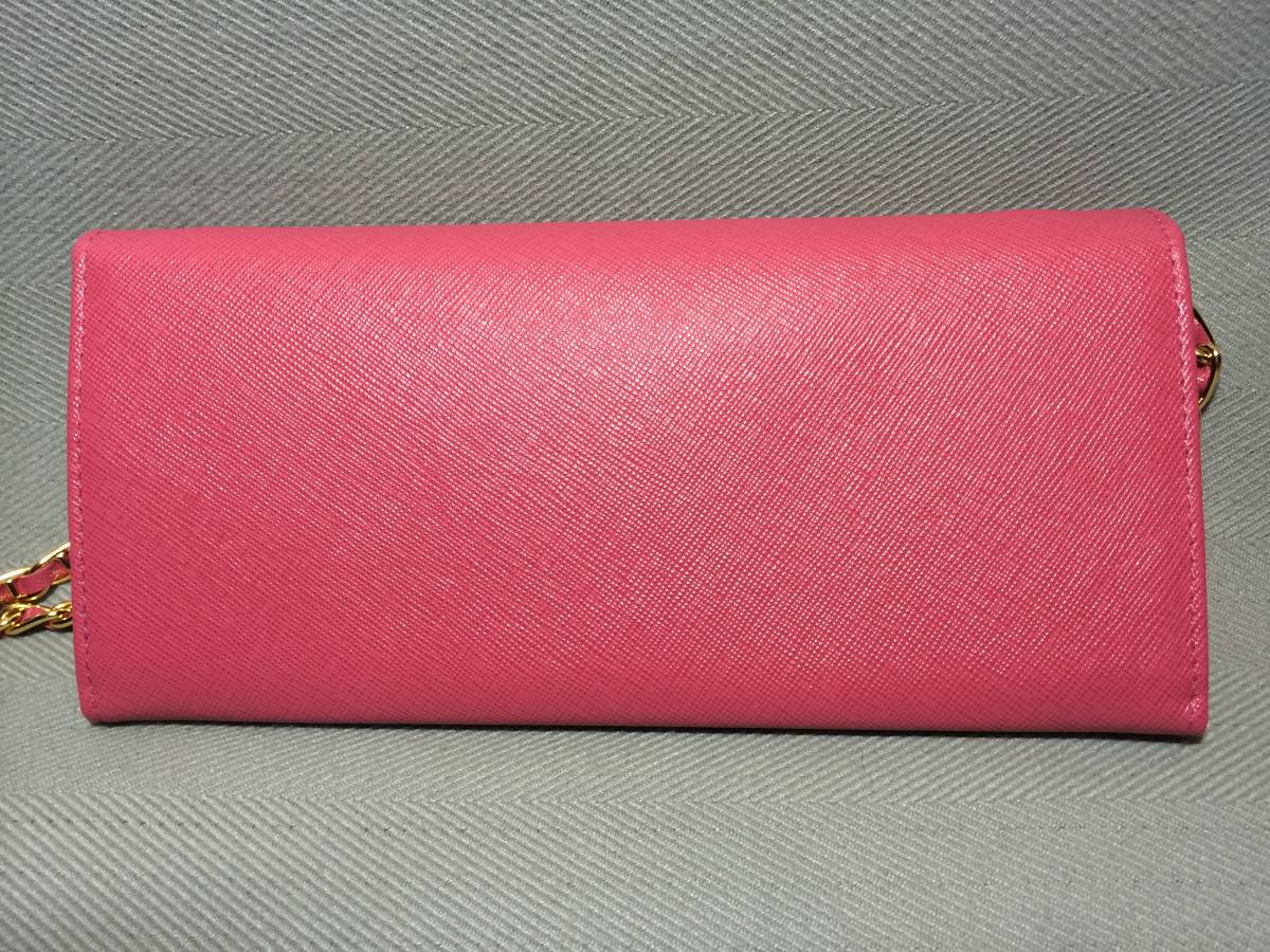 新品 本物 プラダ チェーン ウォレット 長財布 ピンク PRADA クラッチ
