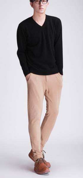 春物☆着心地の良い紳士用カシミヤVネックセーターXXL　黒☆