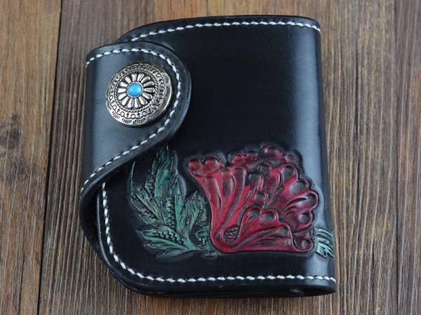 1円～革財布　オリジナルのカービング長財布総手彫り　新品D001