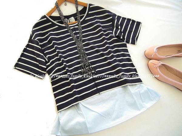 1円【プラステ*セオリー】旬ボーダー*レイヤード風プルオーバー