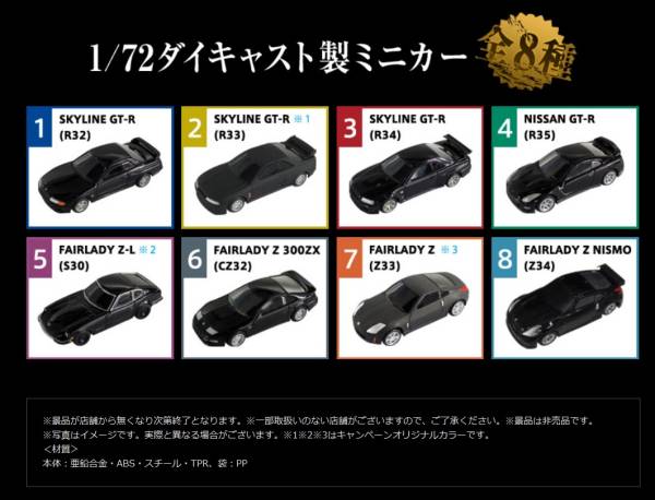 UCC攻メノBLACK日産名車 GT-R Fairlady Z ブラックミニカー全8種