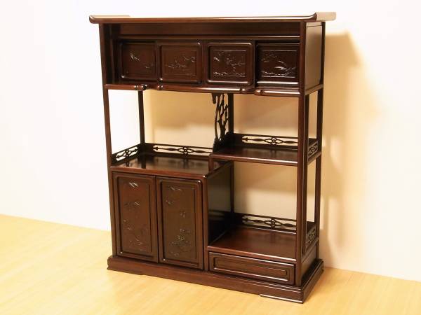 定60万 極上 展示品 唐木 無垢 茶棚 紫檀飾り棚 茶箪笥 置水屋2